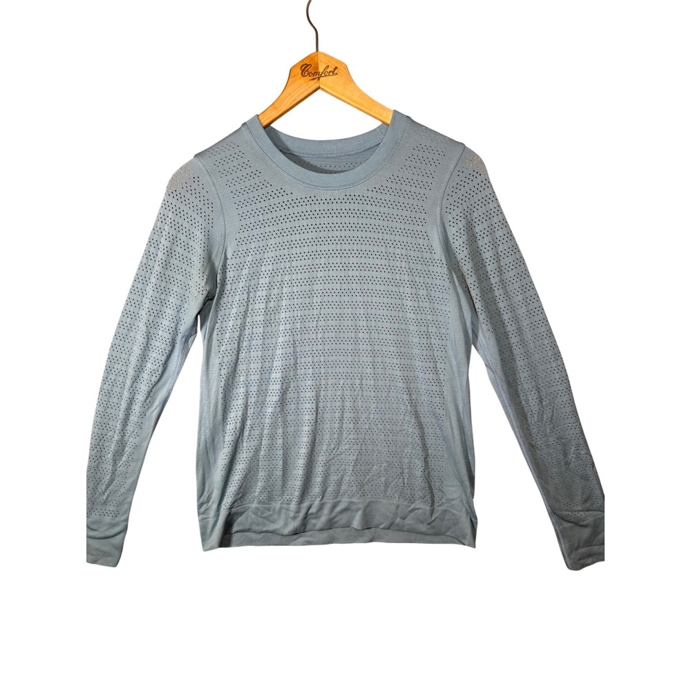 Lululemon Breeze Through Long Sleeve Perforated Training Top Blue Womens L READ